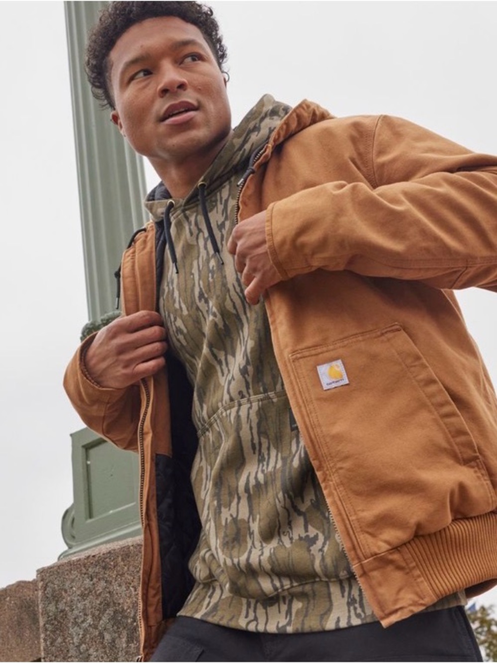 Carhartt Men's Washed Brown Duck Active Jacket with Hood
